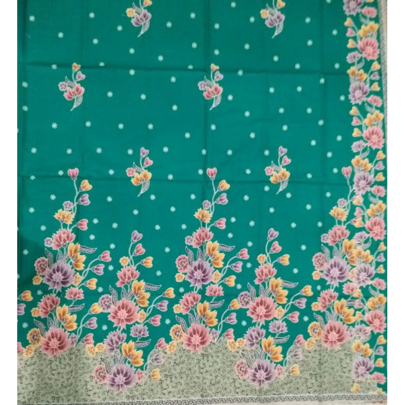 Kain batik print halus Pekalongan warna tosca
