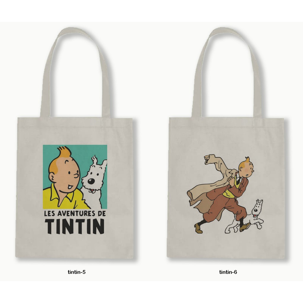 Tas Tote Bag Resleting Kanvas/Blacu  - Tintin Series.01