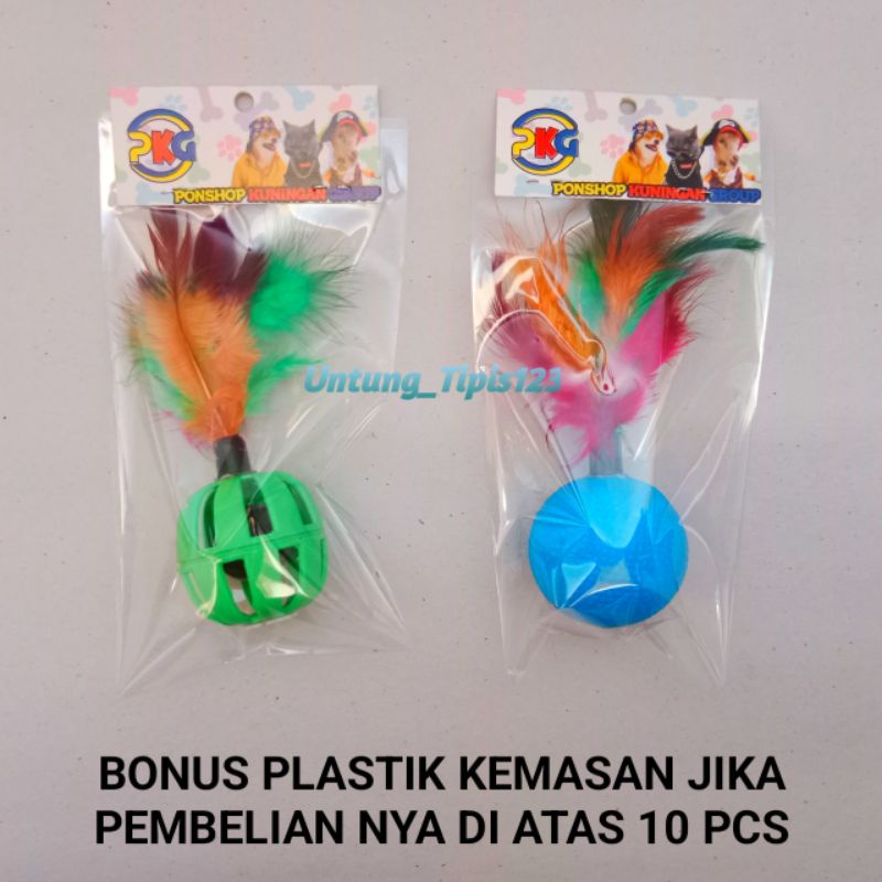 Bola krincingan Bulu mainan kucing bola gigit Mainan Anjing Pet toys Bonus plastik