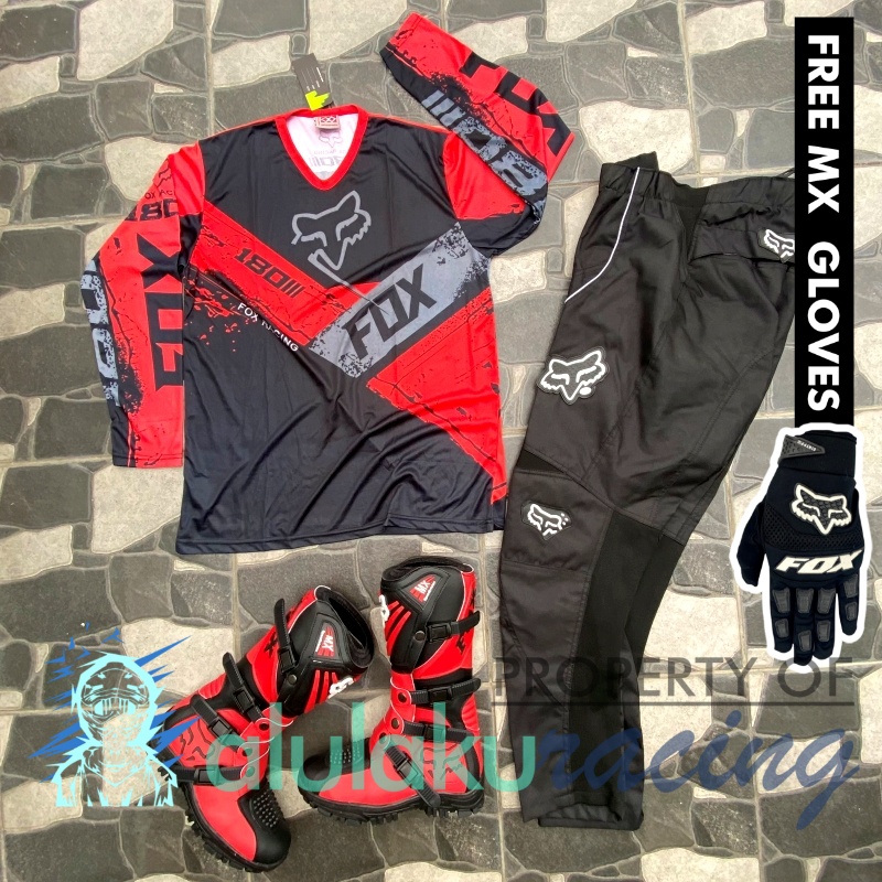 Jersey, Celana, Sarung Tangan &amp; Sepatu Fullprint with Protectors Fullset MX Trail Motocross - Paket Bundling FOCTSV150103-F41