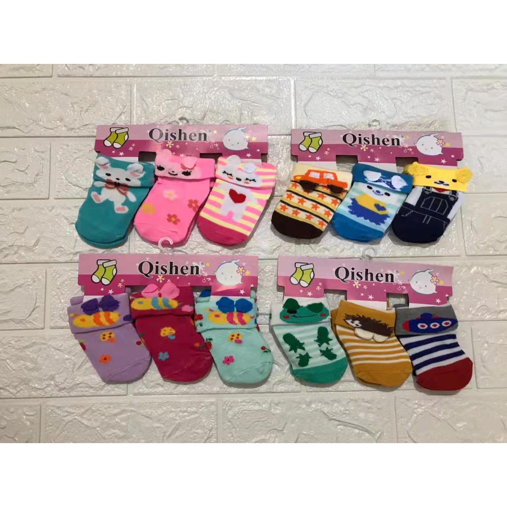 Kaos Kaki Bayi Motif 3in1 3D 0-6 Bulan Newborn Variasi Lurus Lipat