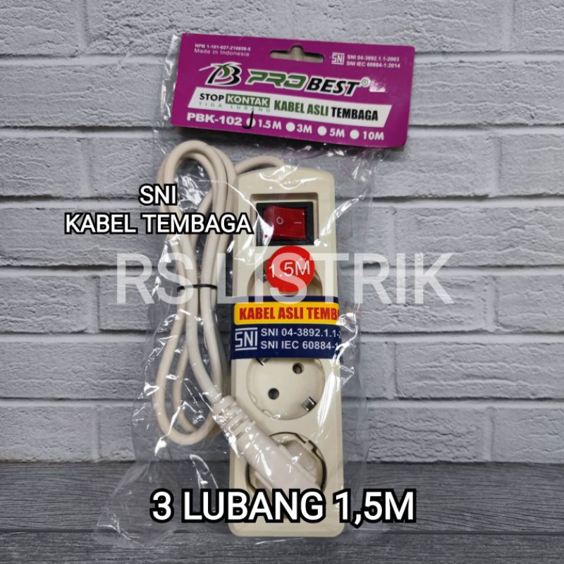 STOP KONTAK 3 LUBANG PLUS KABEL 1.5M SNI KABEL TEMBAGA