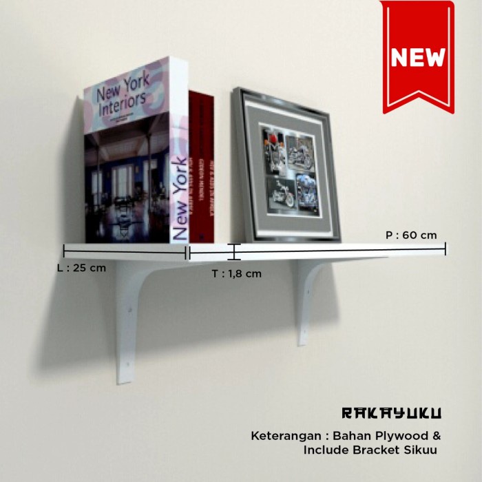 [RESTOCK] rak siku dinding 60 cm x 25 cm - Hitam, 60 x 20 cm