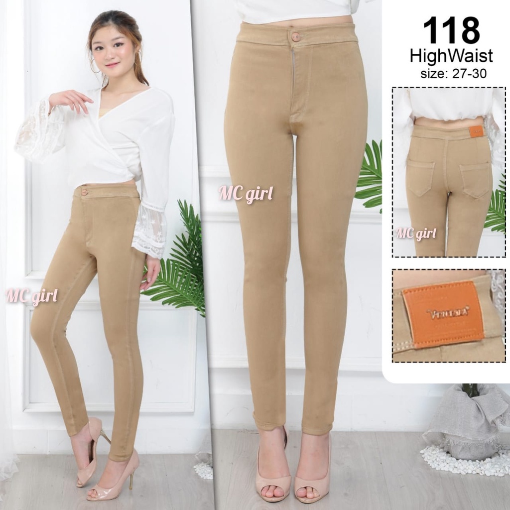 ( Size 27 - 34 ) MC girl - Celana Jeans High Waist Polos Capuccino Wanita / Highwaist / Pinggang Tinggi 7C-G