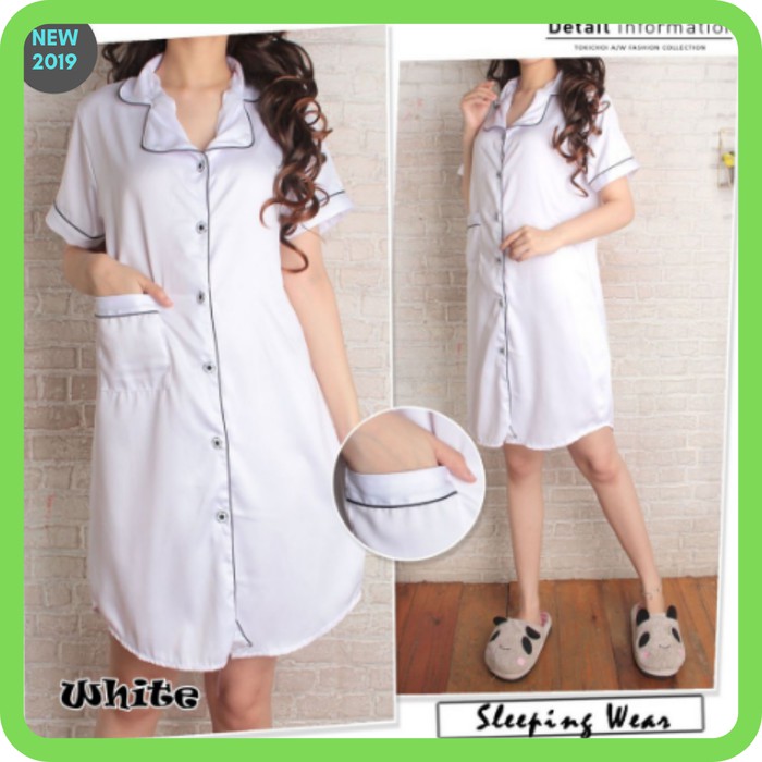 BEST SELLERHEBOH BAJU TIDUR WANITA SATIN PUTIH / LONGSLEEVE - MURAH