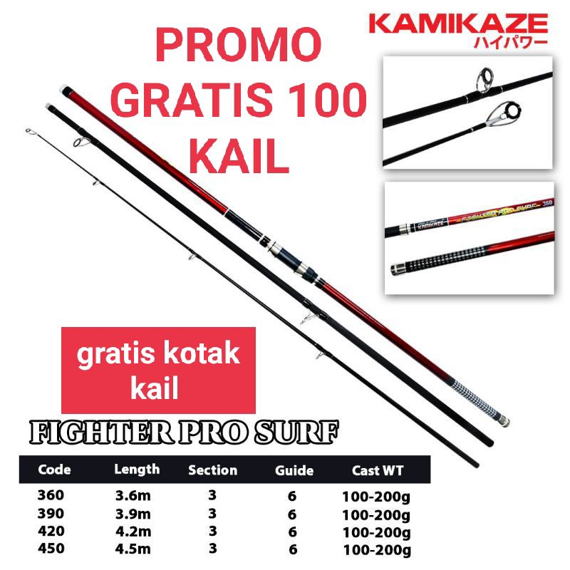 Joran surf Kamikaze fighter pro surf sambung 3. 360/390/420/450