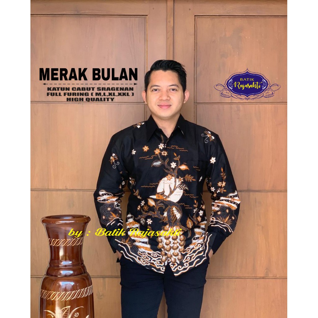 MERAK BULAN Atasan Baju Kemeja Batik Pria Lengan Panjang PREMIUM LAPIS FURING Rajasakti SOLO