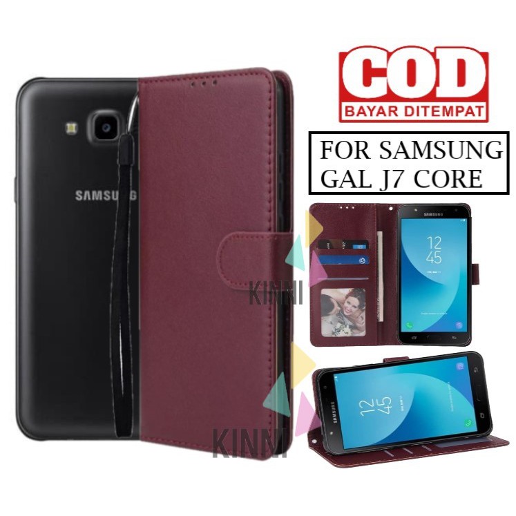 Leather Flip Cover SAMSUNG GALAXY J7 | J7 Core - Wallet Case Kulit - Casing Dompet Case Wallet Leath