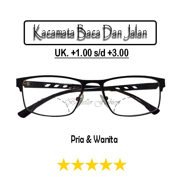 Kacamata Double Focus Baca Dan Jalan Pria/Wanita | Kacamata Baca Plus Jauh Dan Dekat | Uk. +1.00 s/d +3.00 NOCASE