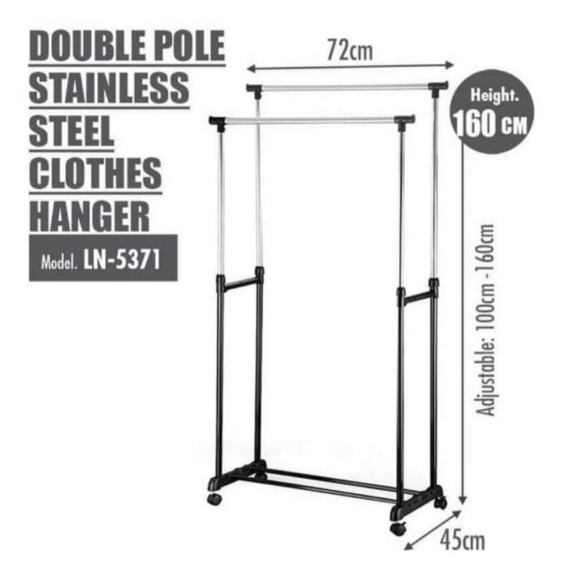 Gantungan baju rak hanger baju double stainless steel