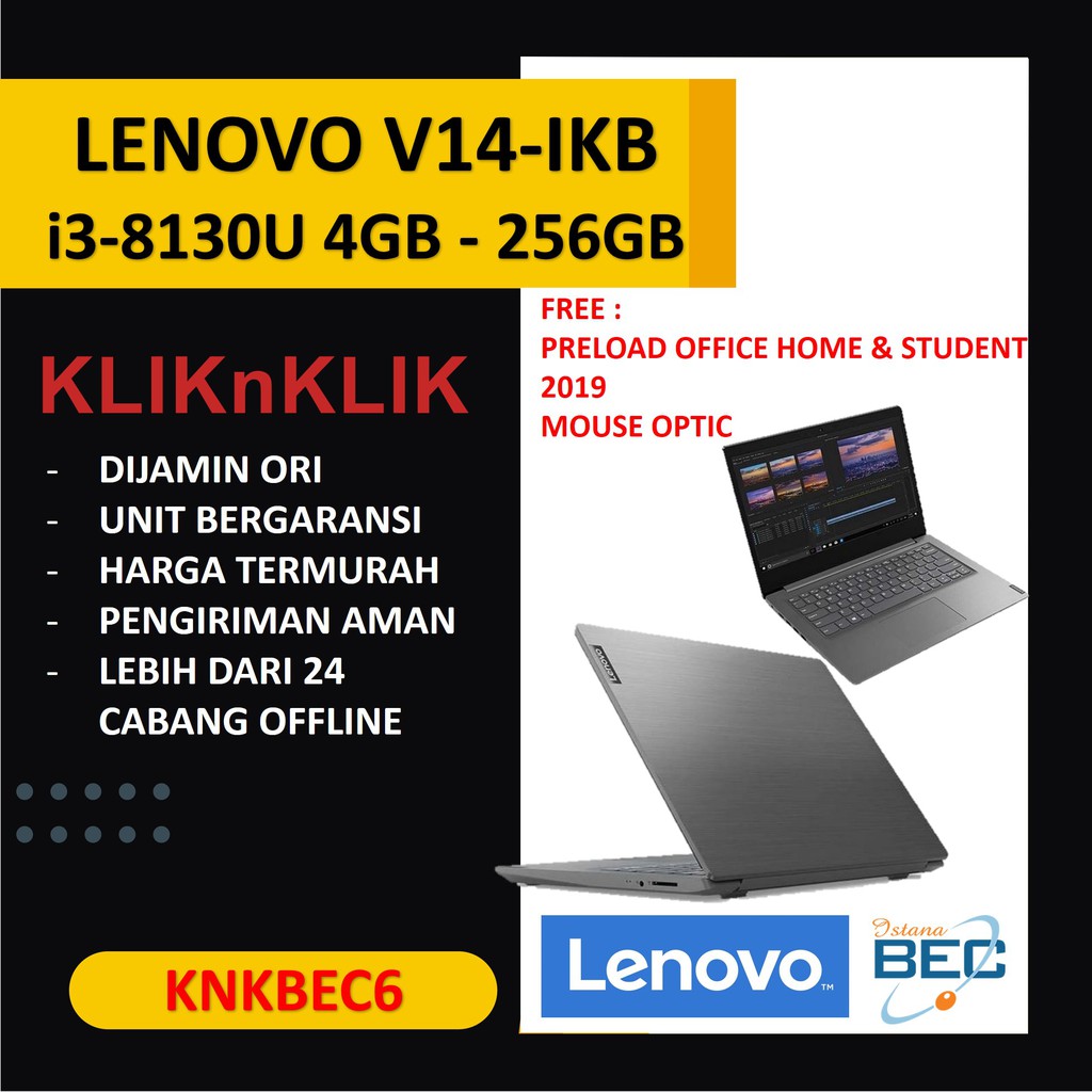 Jual LAPTOP LENOVO V14-IKB - CORE i3-8130U RAM 4GB 256GB SSD WIN10 IRON