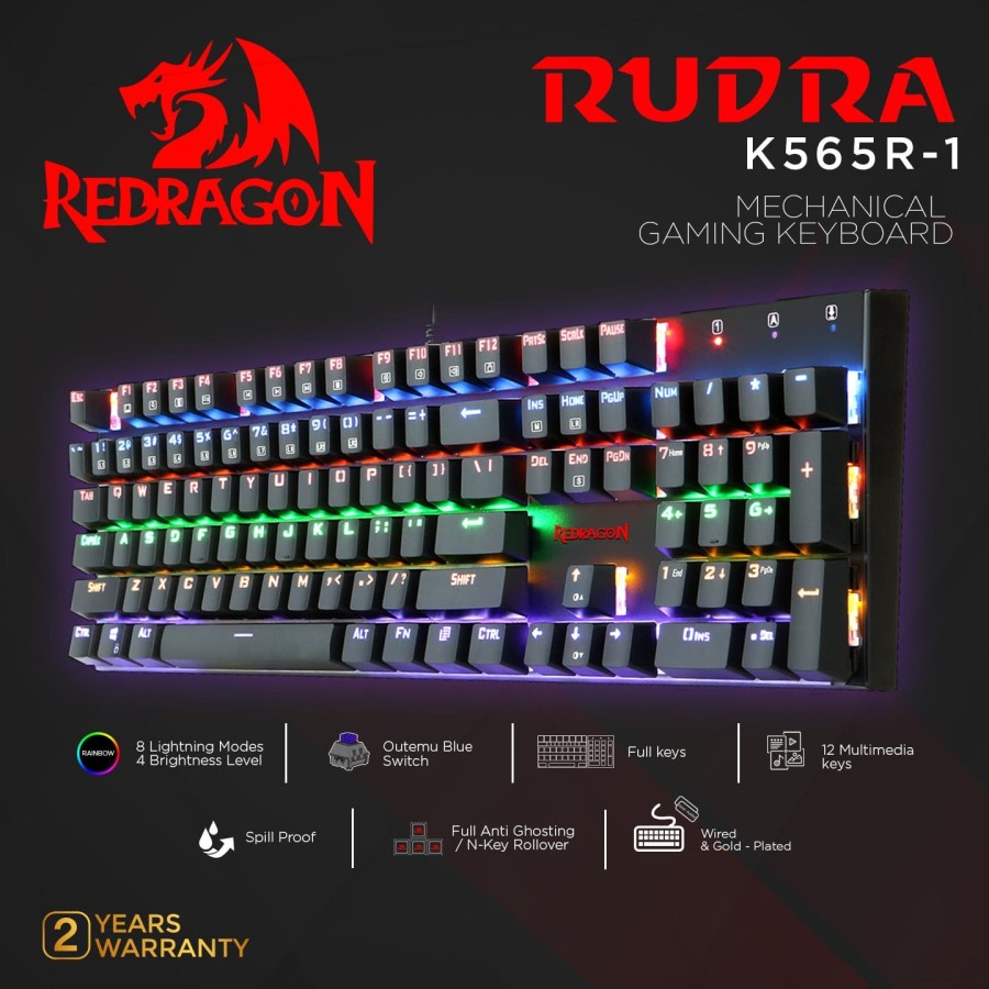 Redragon Mechanical Gaming Keyboard Rainbow RUDRA - K565 Mechanical