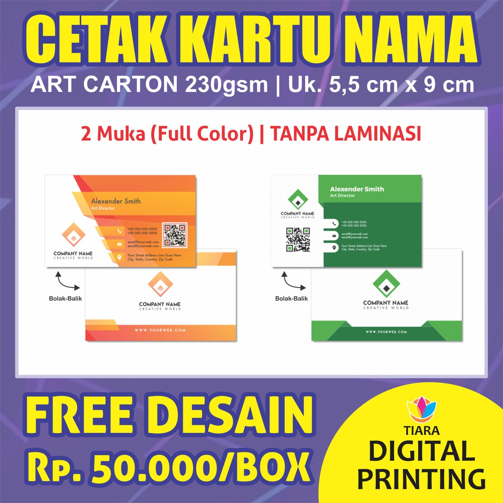 

Cetak Kartu Nama 2 Muka/Box (FREE DESAIN)