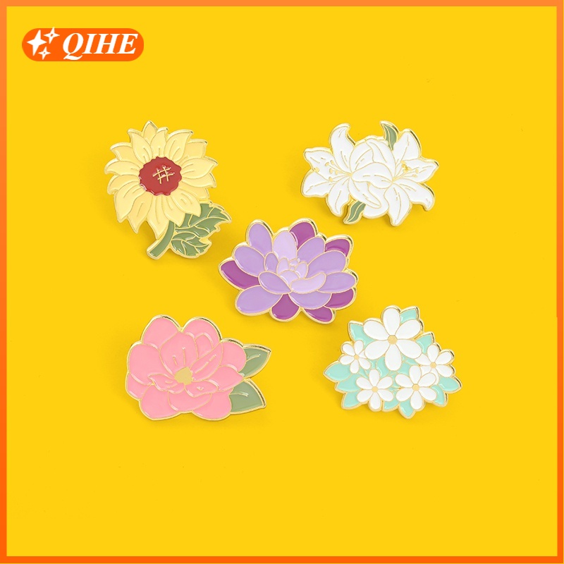 Pin / Bros Bunga Matahari / Lily / Lotus / Daisy / Peach Blossom 5 Model Untuk Aksesoris Wanita