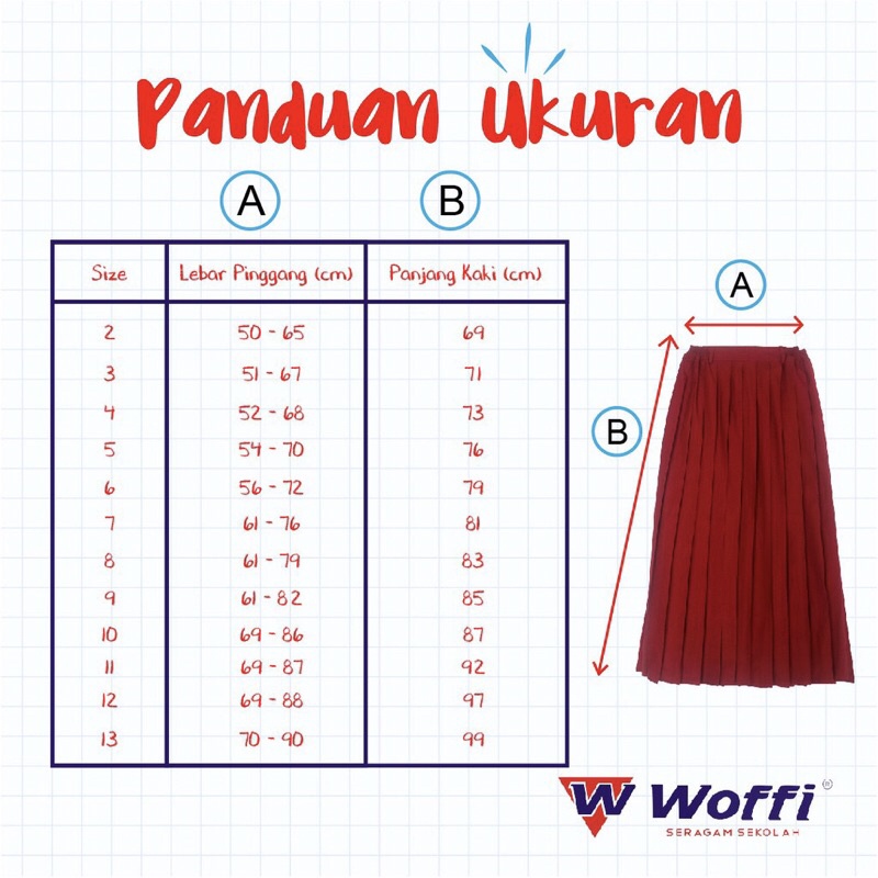 Seragam SD Woffi Rok Plisir Panjang Merah / ROK SERAGAM SEKOLAH WOFFI MERAH PLISIR BAHAN KATUN HALUS