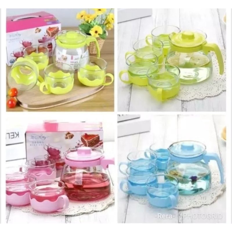 TEA POT / TEKO KACA SET GELAS