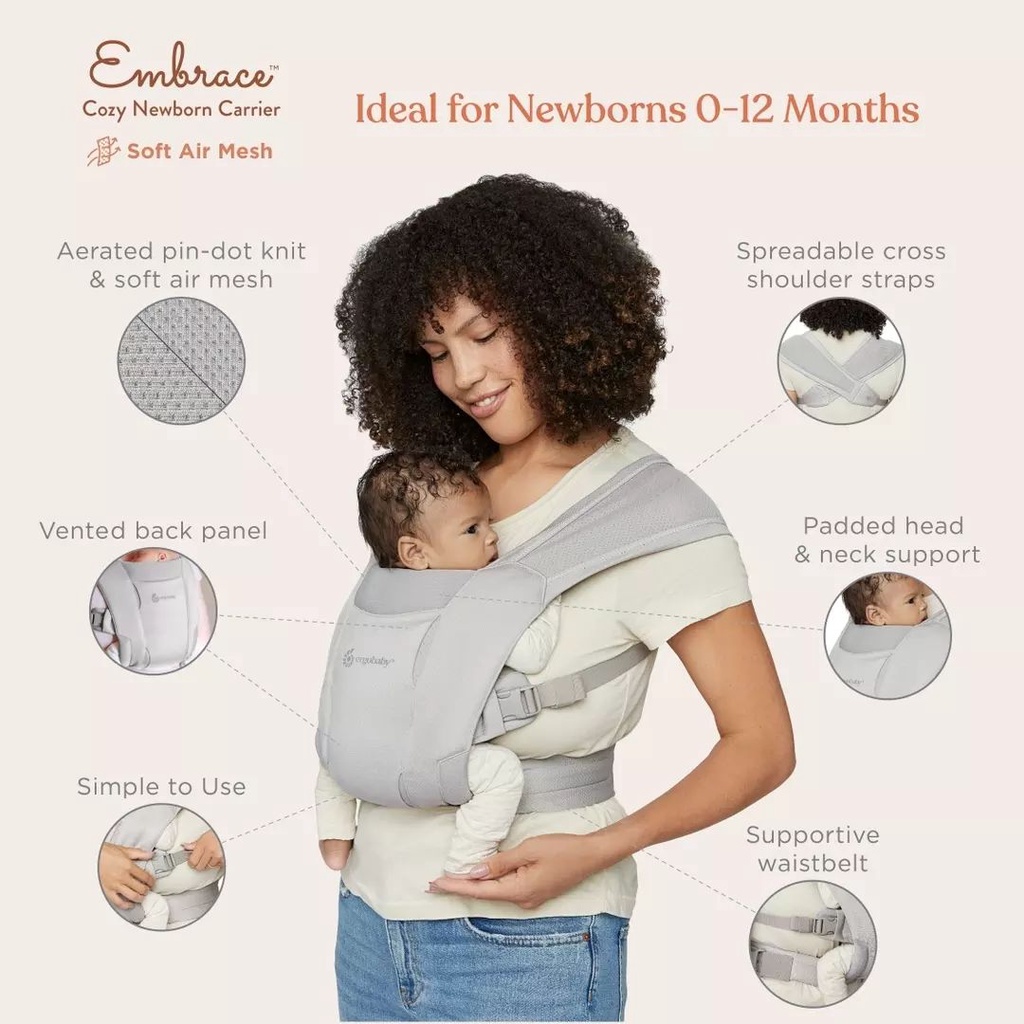 Ergobaby Embrace Newborn Carrier – Soft Air Mesh / Ergo Baby Gendongan Anak Bayi Kain Cukin Breathable