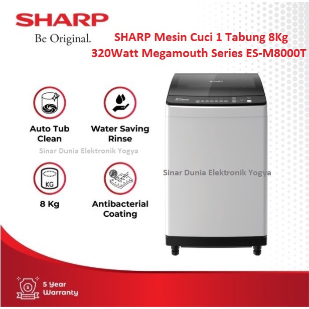 SHARP Mesin Cuci 1 Tabung 8Kg 320Watt ES-M8000T ESM8000T M8000T