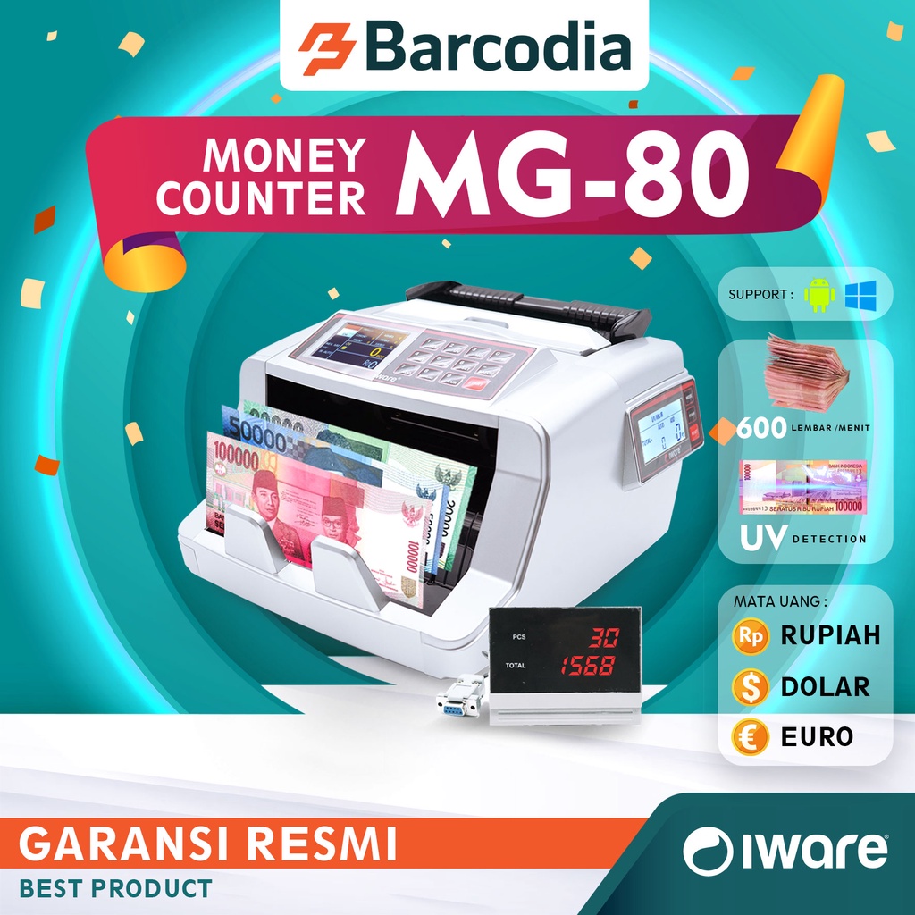 Mesin Penghitung Uang Otomatis IWARE MC-80 Money Counter with UV