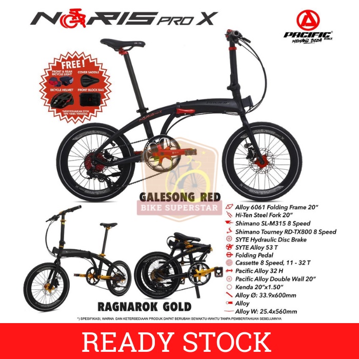 Sepeda Lipat Pacific Noris Pro X Alloy 20 Inch Shimano 8 Speed Jangkrik Hidrolik