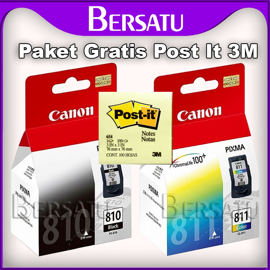 Paket Tinta Canon PG 810 ⑴ Black &amp; CL 811 ⑴ Colour Original Cartridge Gratis Post It NEW