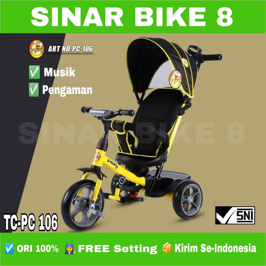 Sepeda Anak Roda Tiga PACIFIC PC 106 Kursi Putar Musik Lampu Tricycle