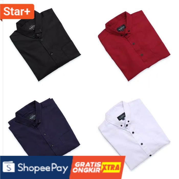 maroon M Kemeja kerja pria Baju cowok kantor Hem lengan panjang polos/kombinasi  Trendy Terlaris