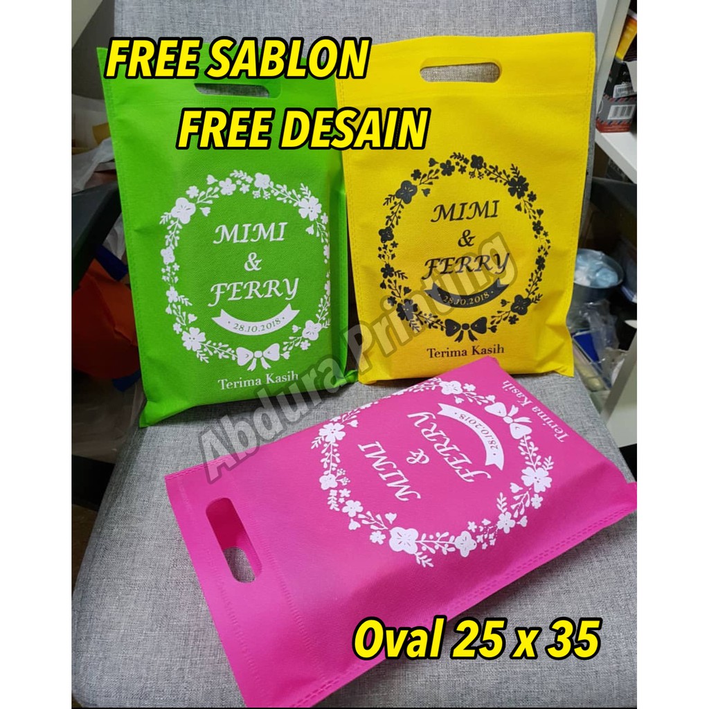 

Free Sablon Tas Spunbond Oval/Plong 25 x 35 Goodie Bag Souvenir
