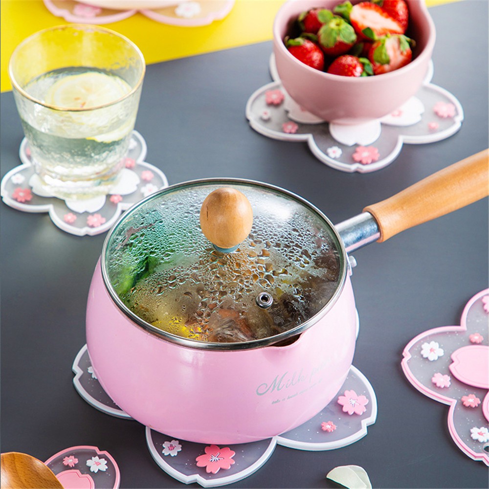 【COD Tangding】Home Cherry Blossom Coasters Soft Glue Coasters Thermal Insulation Mats Household Anti-scalding Bowls Mats