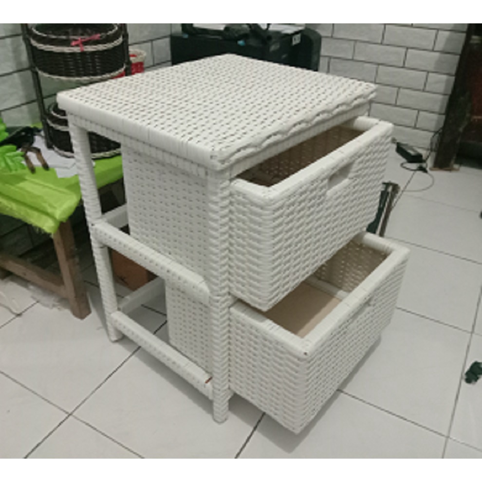 2 Susun Rak Lemari Laci Ukuran Besar Box Rotan Sintetis penyimpanan serbaguna kotak Basket rotan pla