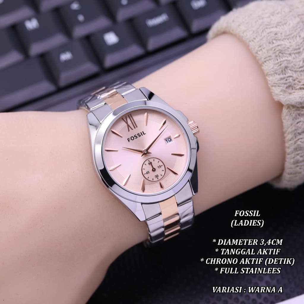 (BISA COD) JAM TANGAN WANITA FASHION RANTAI BODY BULAT TANGGAL &amp; CHRONO ON