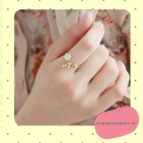 ★ODS★FA44  Cincin Bunga Daun Import Accsesories Wanita