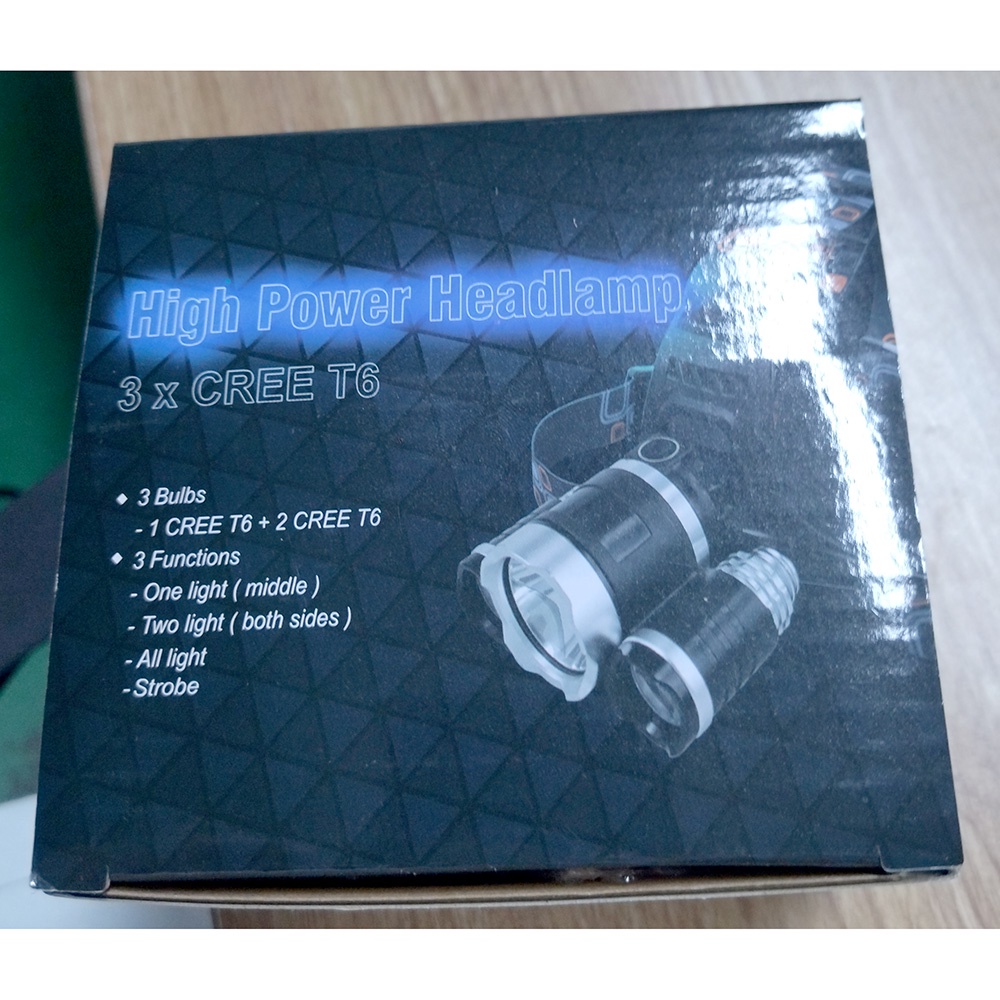Headlamp 3 LED 5000 Lumens Cree XM-L - T6  Black/senter kepala/headlamp/borut