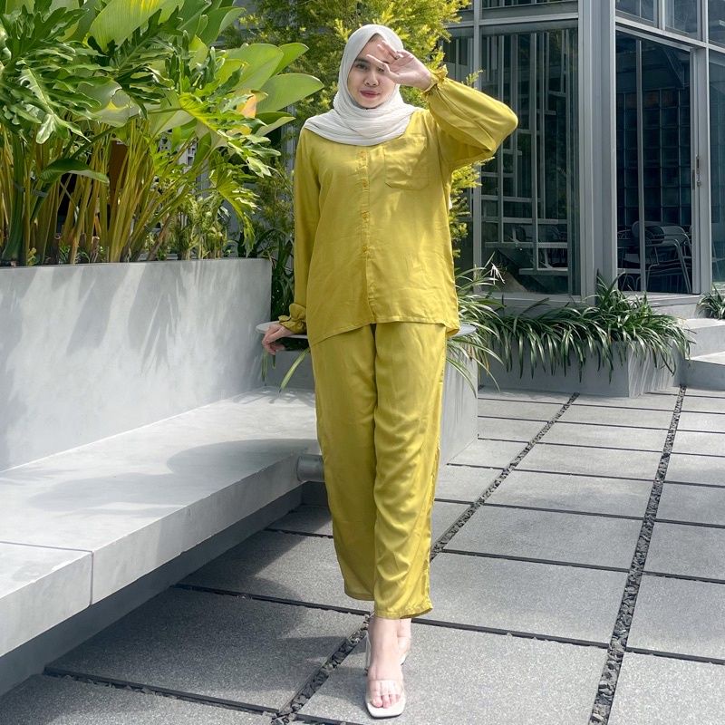 SETELAN WANITA RAYON POLOS IMPORT _ COD/ LENGAN TEROMPET /SETELAN RAYON TERKINI BEST SELLER