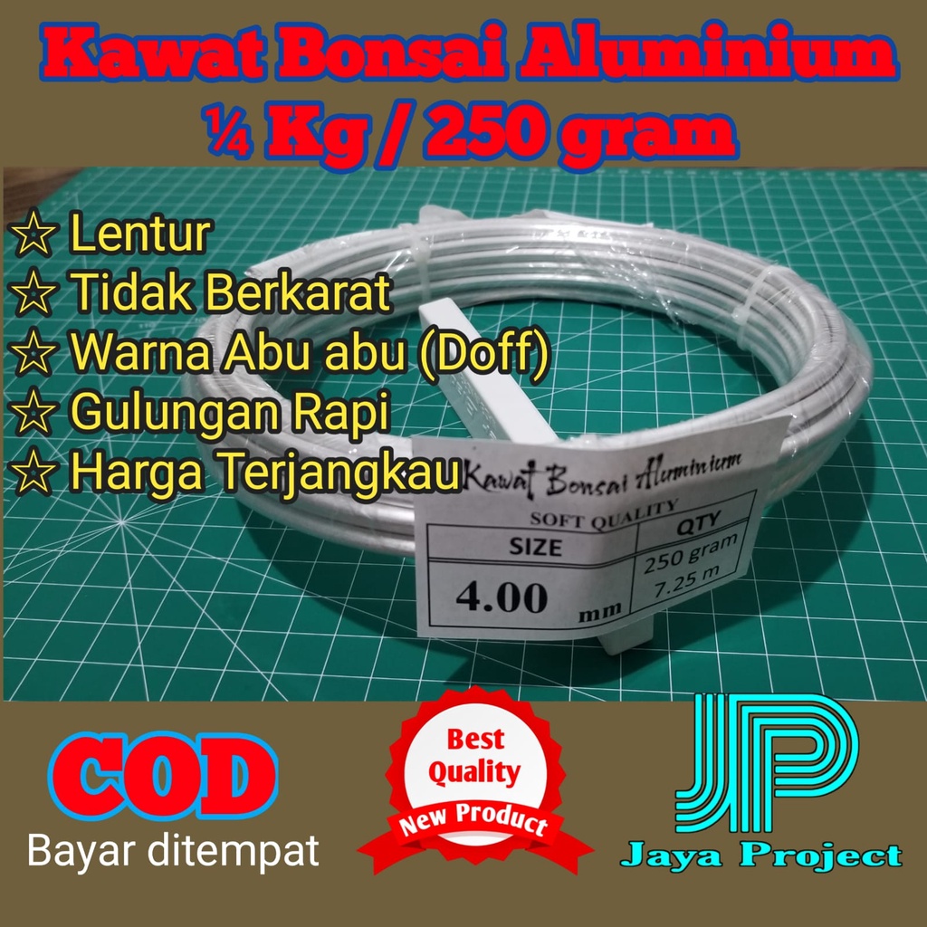 Kawat Bonsai Aluminium ABU-ABU DOFF Roll 1/4 KG 250 gram ukuran 0,8 mm s.d 6mm