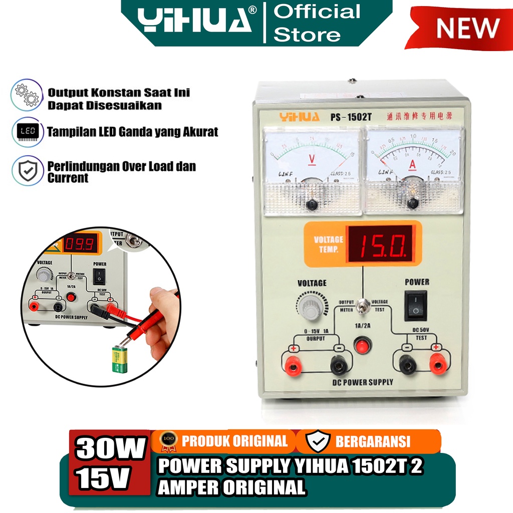 Yihua 1502T Power Supply DC 2 Amper 0-15V Digital Analog Service HP OR