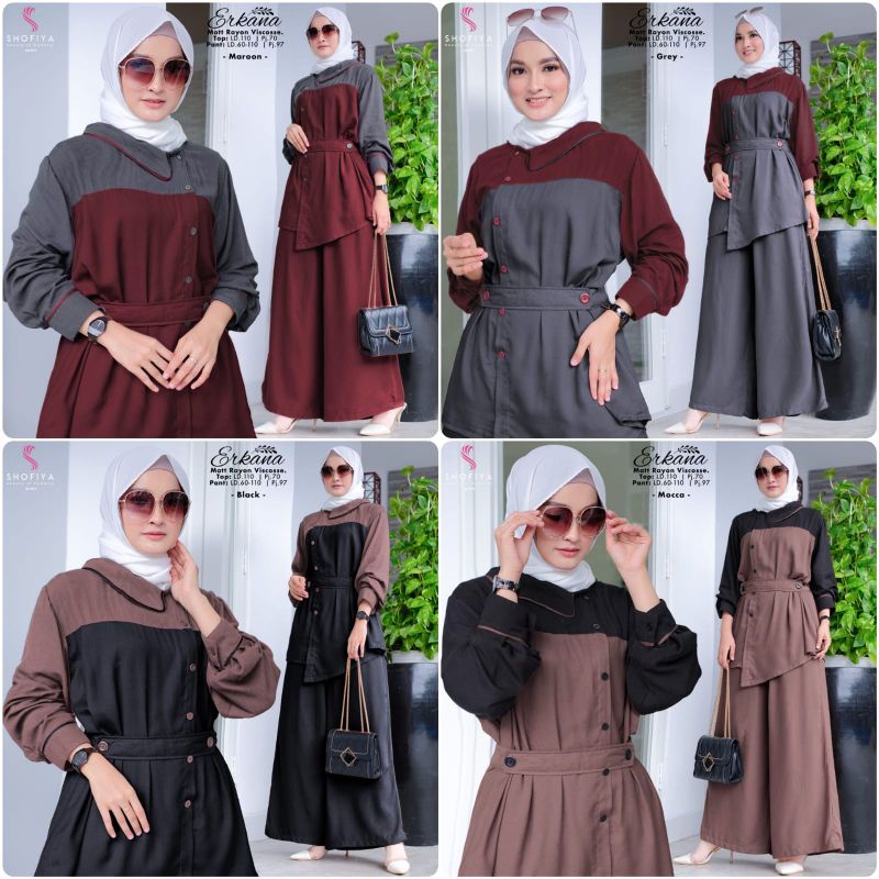 SET BAJU CELANA DEWASA SHOFIYA ERKANA SET MATT RAYON VISCOSE TOP LD 110CM PJ 70CM/PANT LD  60-110CM 