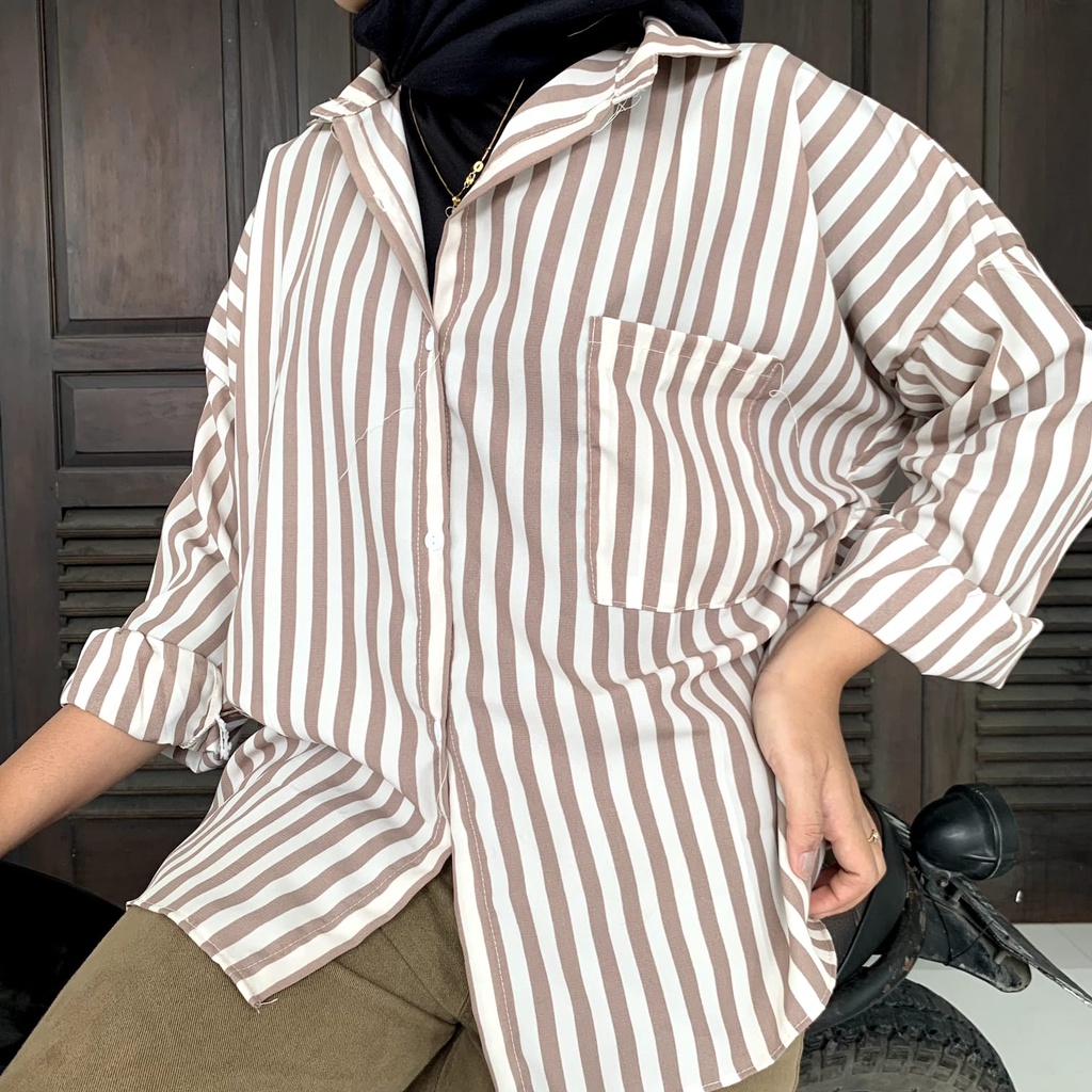 KEMEJA STRIPE JUMBO / KEMEJA MOTIF GARIS / KEMEJA OVERSIZE STRIPY SHIRT KEMEJA SALUR GARIS