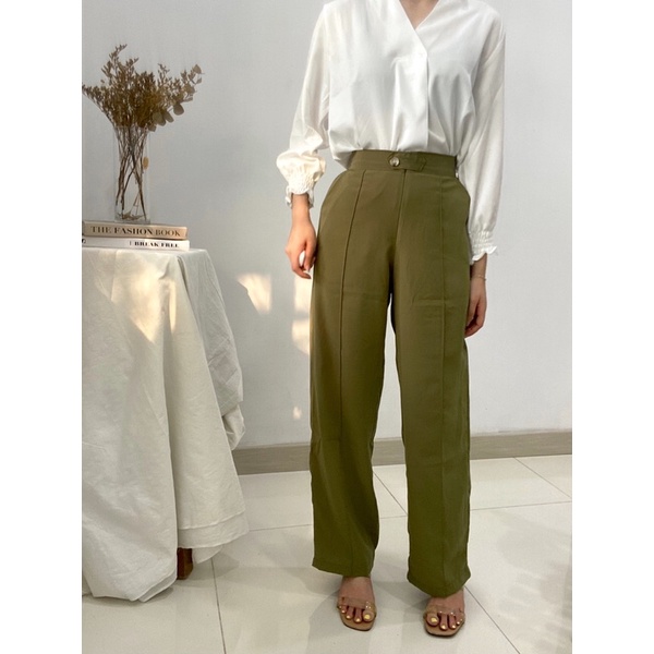 KINO Pants Long Button Formal Kulot / Office Pants / Straight Kulot Pants Casual / Celana Kulot Wanita / Celana Kantor Wanita P9