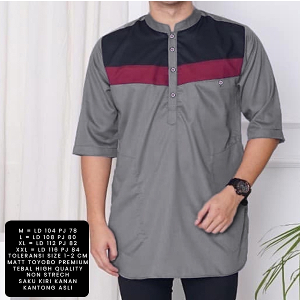 Baju Koko Ndrex / Baju Kerah Shanghai / Baju Muslim Pria Matt Katun Premium Tebal