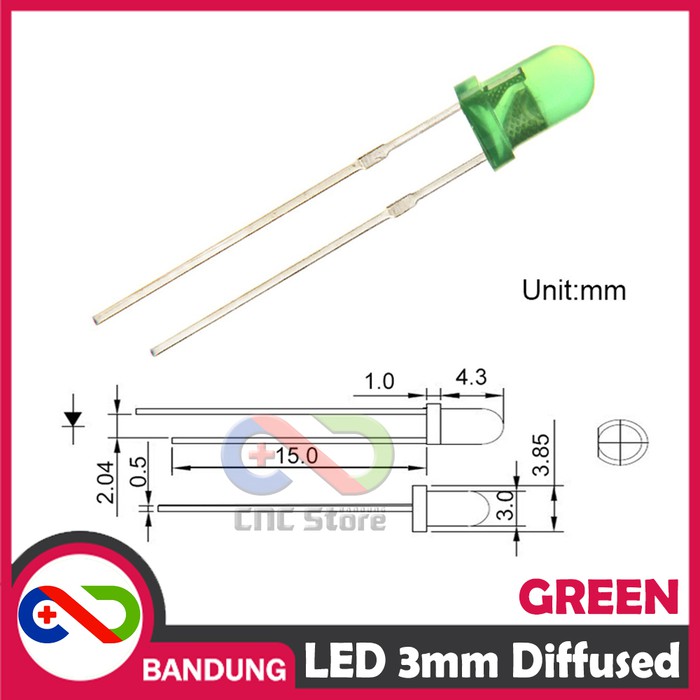 10PCS LED 3MM F3 SUPER BRIGHT GREEN HIJAU DIFFUSED