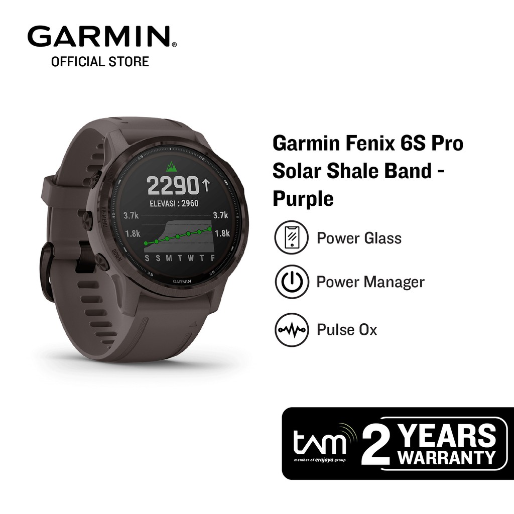 New Garmin Fenix 6S Pro Solar Purple with Shale Band
