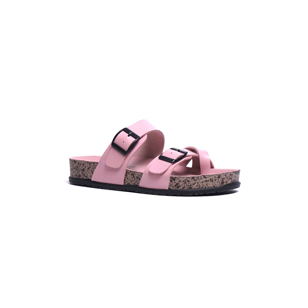 Sara Sara KELLY Sandal wanita casual sandal slop kulit sol puyuh kekinian  birken ban dua  silang-Pink