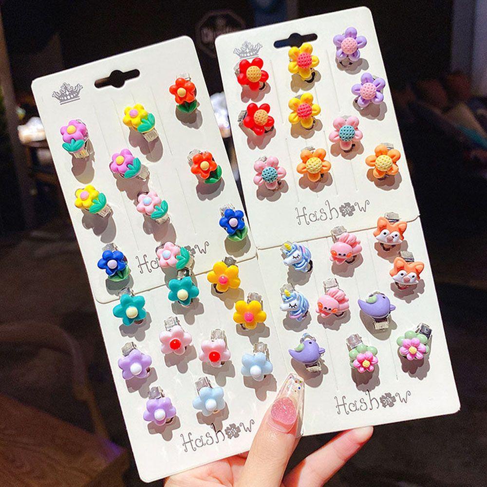 [Elegan] Klip Telinga Anak 10pcs/set Tanpa Lubang Bunga Untuk Anak Perempuan Unicorn Tulang Rawan Klip Clip On Anting