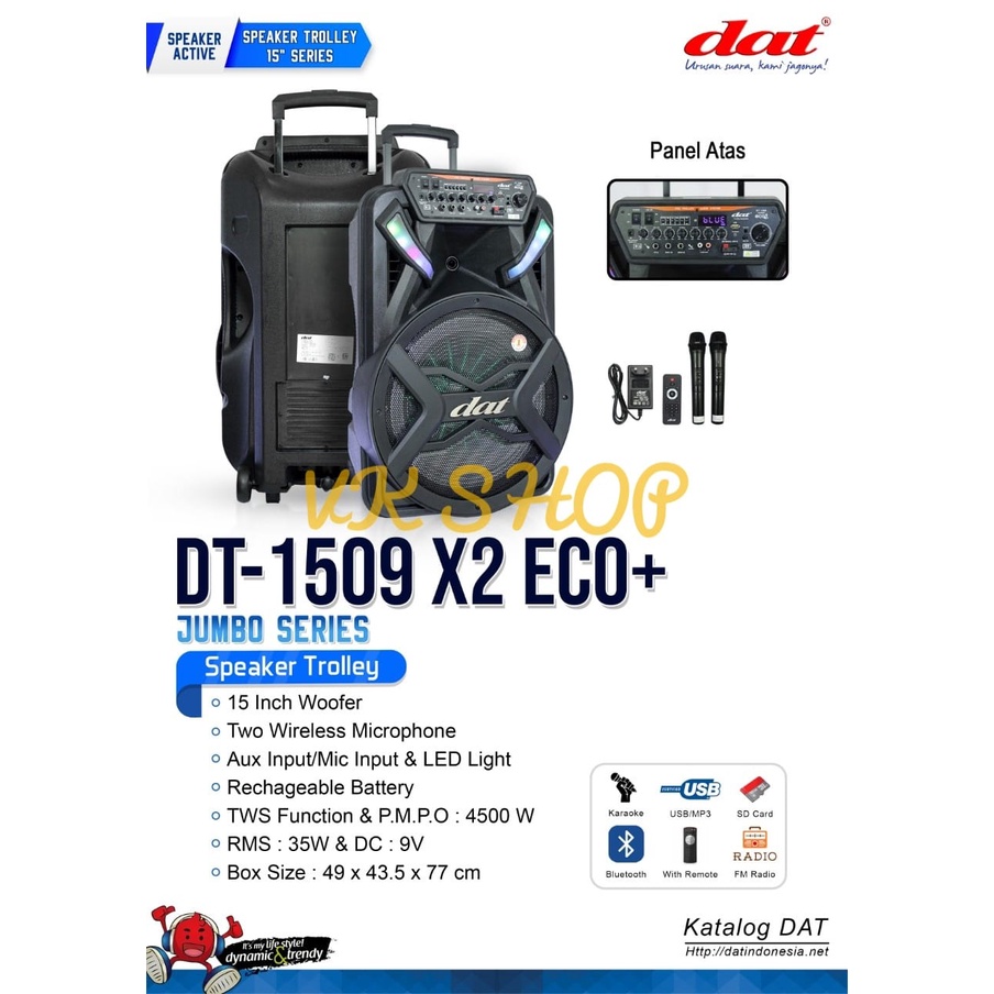 TERMURAH SPEAKER PORTABLE DAT DT 1509 X2 ECO+/ DT 1509X2 ECO+/ DT1509X2ECO+ 15 INCH