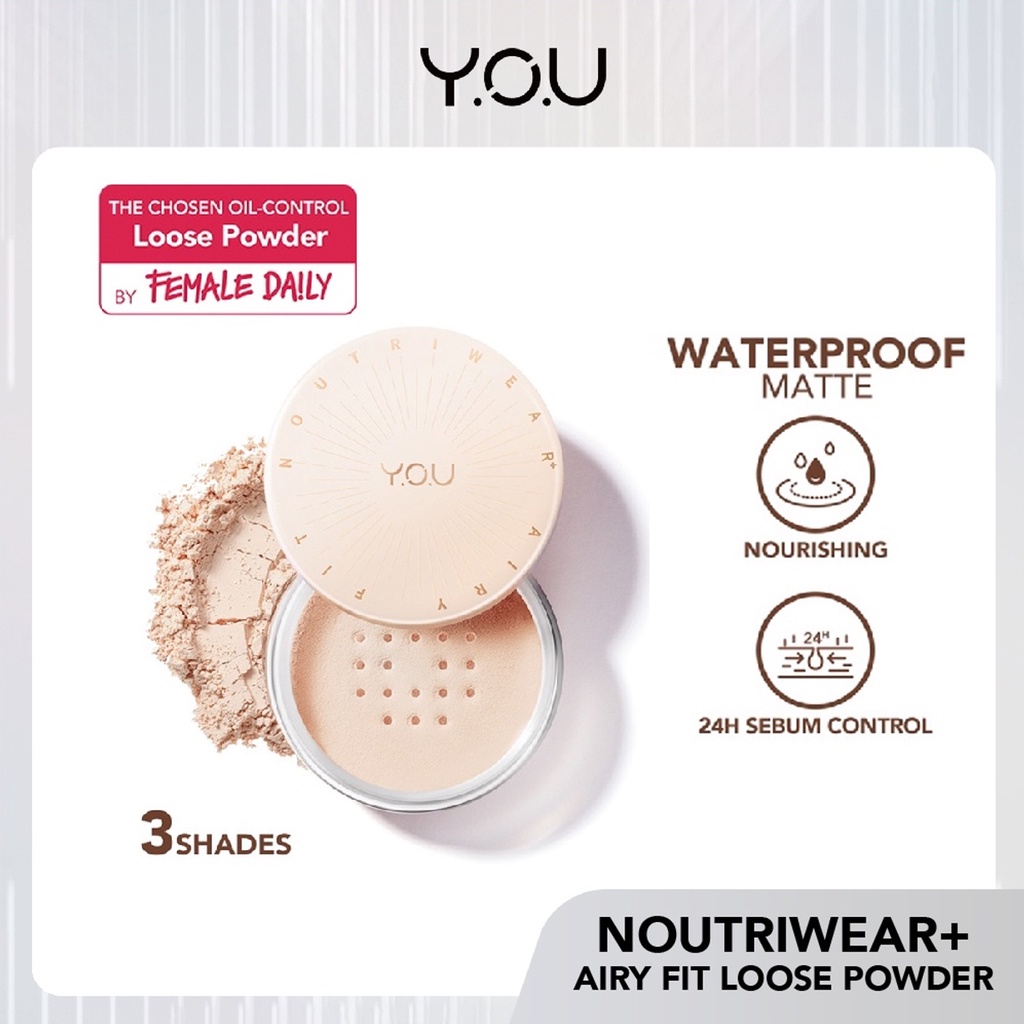 YOU NoutriWear+ Airy Fit Loose Powder Nourishing | Oil-control 24 Jam Tahan Lama bedak tabur Tahan Air 15gr