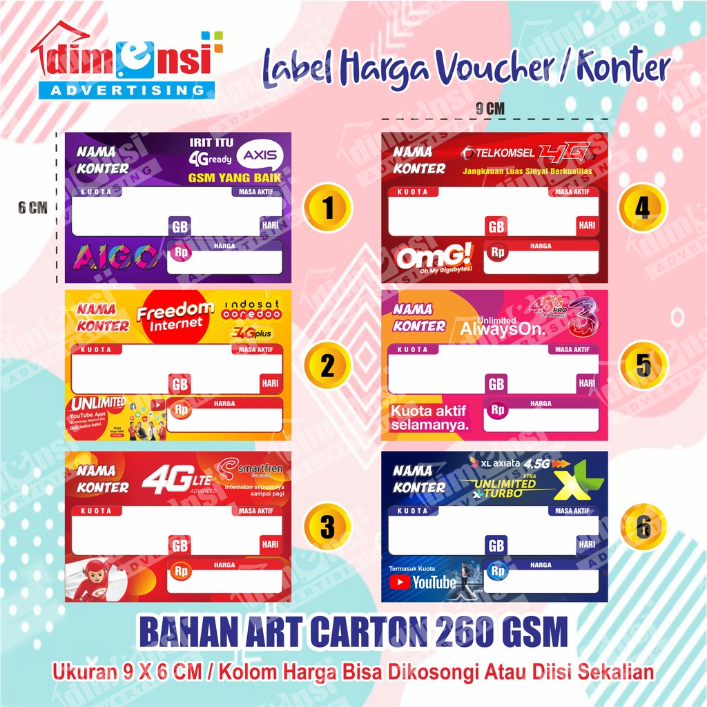 

Label Harga Voucher Konter / Display Harga Etalase Konter (Minimal 25 Pcs) - DIMENSI ADV