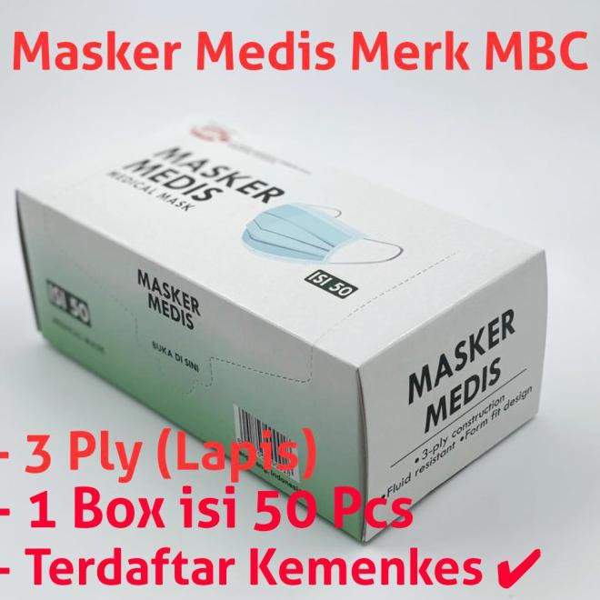 ✅New Masker Medis 3 ply merk MBC 1 Box isi 50 pcs ⭐⭐⭐⭐⭐