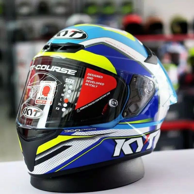 KYT TT COURSE GRAND PRIX WHITE BLUE | Helm Kyt Tt Course Grand Prix Helm Full Face