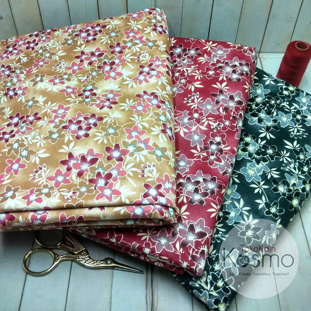 Kain katun Jepang Twill Japan Design - Bunga Azalea (Brown/Coklat)